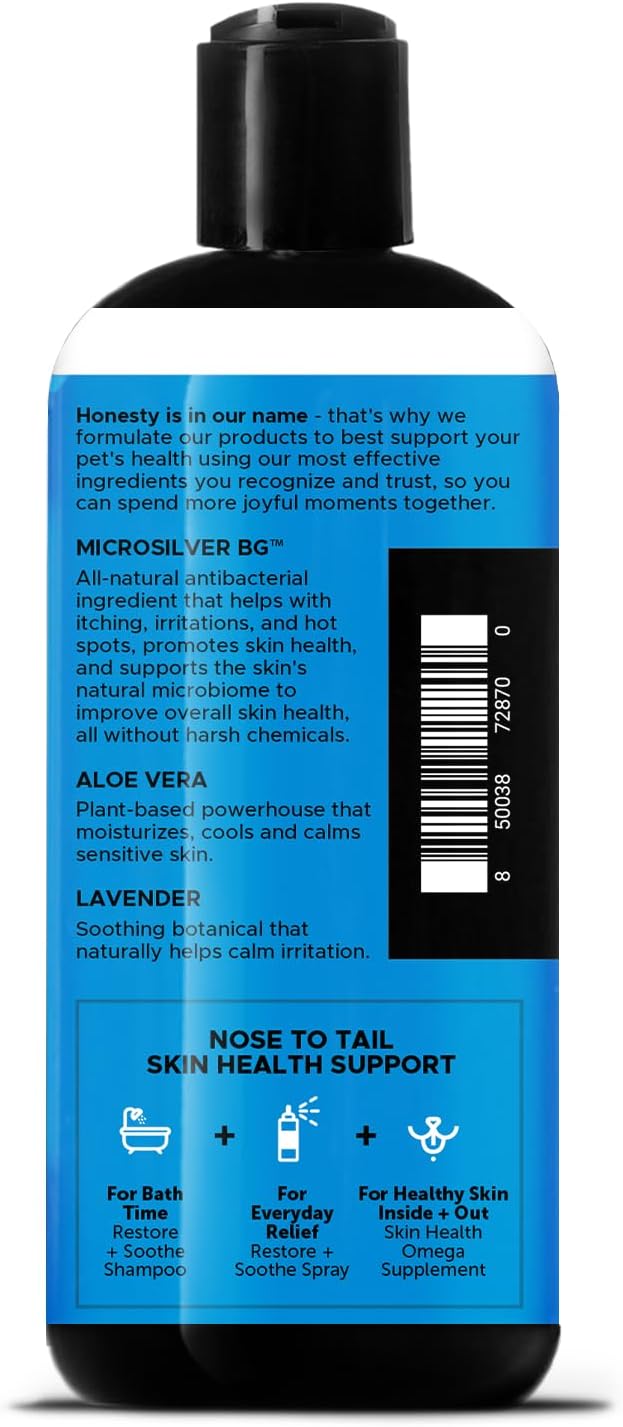 Pet Honesty Restore + Soothe Shampoo for Sensitive Skin for Dogs & Cats - Dog Skin and Coat Supplement - Soothes Itching, Irritation and Hot Spots (lavender) - 12oz