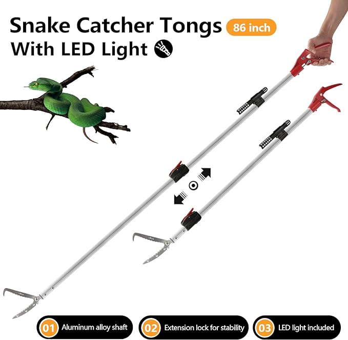 86 inch Snake Catcher Tongs Grabber Traps Stick Hook Bite Kits Tool with Telescopic Pole