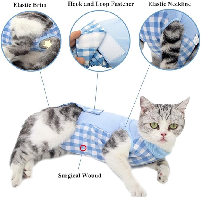 Cat Recovery Suit for Abdominal Wounds or Skin Diseases, Cat Onesie for Cats After Surgery Female Kitten Recovery Suit, Breathable E-Collar Alternative for Cats After Spay Anti Licking Wounds