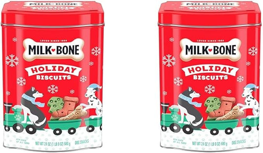 Milk-Bone Limited Edition Holiday Dog Treats, Small Biscuits, 24 Ounce Reusable Tin (Pack of 2)