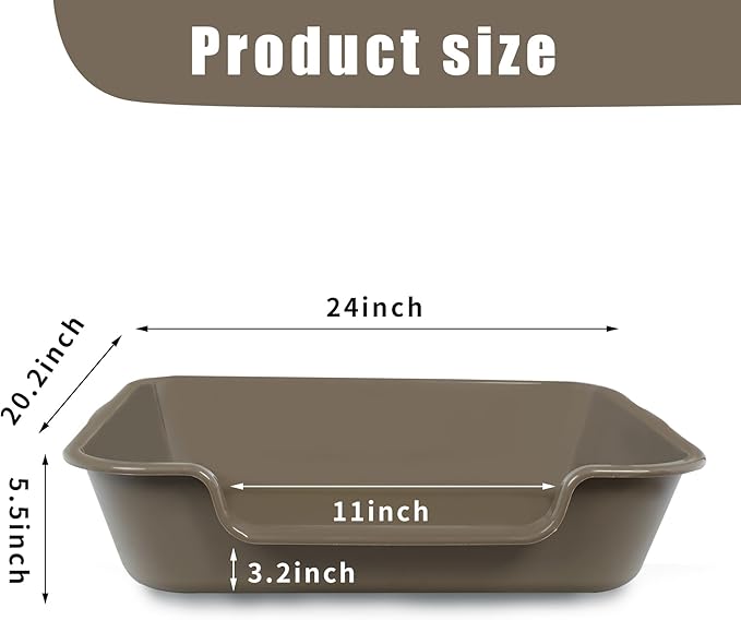 1 Pack Extra Large Dog Litter Box Pan Tray (ABS Material), Low Entry Jumbo Senior Litter Boxes for Multiple Kitten Big Cats, Pet Safe Indoor Dog Potty (Chocolate, 24" L x 20" W)