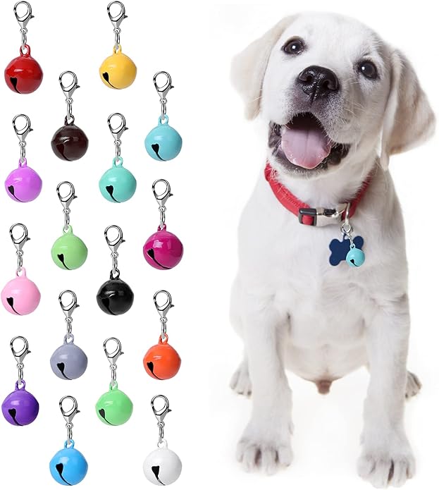 16 Pcs Cat Dog Collar Bells, Jingle Bell for Cat Collar, Dog Collar Charms, Colourful Pet Small Bells with Clasps, Pet Collar Accessories, Festival Party DIY Crafts Decoration