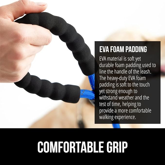 Gorilla Grip Heavy Duty Dog Leash, Soft Handle, Strong Reflective Rope for Night Pet Walking, Small Medium Large Animals, Puppy Training Leashes, Rotating Metal Clip, Waste Bag Dispenser, Royal Blue