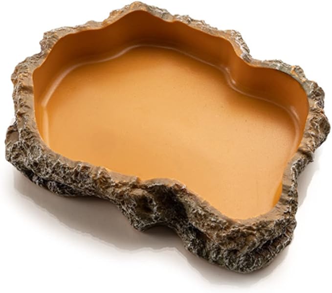 Reptile Water Dish,Resin Reptile Rock Food Feeder Bowl, Water and Food Bowl,Terrarium Decor for Leopard Gecko, Lizard,Spider,Turtle,Scorpion, Chameleon,Hermit Crabs (L, Orange)