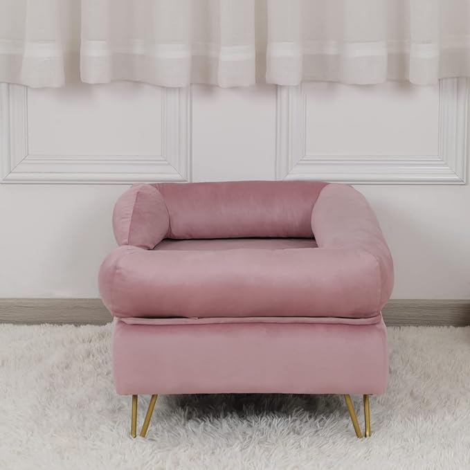 Dog Sofas and Chairs for Small Breeds,Dog Couch for Small Pet,Cat Sofa Chair with Soft Velvet Fabric,Wooden Frame Cat Bed,Pet Sofa Bed for Small Dog Rest Using,Pink