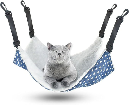 Pet Hammock for Cage Reversible Cat Hanging Hammock Soft Hanging Bed for Ferret Kitten Puppy Cats Small Dogs Rabbits Small Animals Double-Sided Pet Cage Hammock with Adjustable Straps & Plastics Hooks