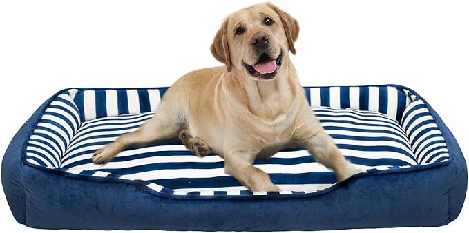 Dog Bed Medium Size Dog, Large Dog Beds with Orthopedic Memory Foam Dog Beds, Pet Beds for Large Dogs, Dog Bed with Removable Washable Cover, Blue & White Color, M, 35" L X 27" W X 6" Th