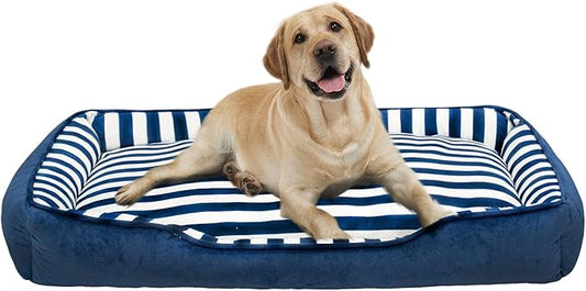 Dog Bed Medium Size Dog, Large Dog Beds with Orthopedic Memory Foam Dog Beds, Pet Beds for Large Dogs, Dog Bed with Removable Washable Cover, Blue & White Color, M, 35" L X 27" W X 6" Th