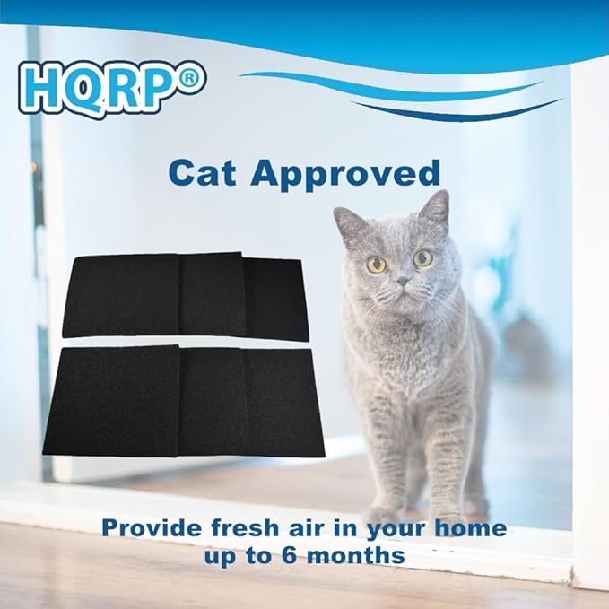 HQRP 6-Piece Activated Charcoal Carbon Litter Box Filters for Hooded Cat Litter Box, 6 x 6.5 Inch Trimmable Pads, 10mm Thick