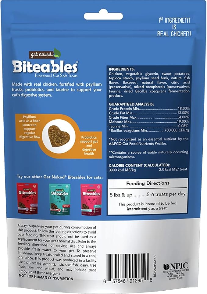 Get Naked Biteables Natural Soft Treats for Cats, Digestive Health Plus, Surf & Turf Recipe, 3 oz, 1 Pouch (Pack of 2)