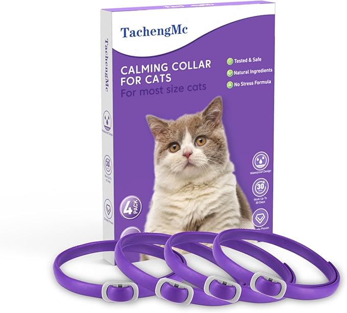 Calming Collar for Cats, 4 Pack Cat Calming Collar, Effective Relief Ancxiety Stress Cat Pheromone Collar, Water-Resistant & Adjustable Cat Calming Collar Fits Cats, Purple