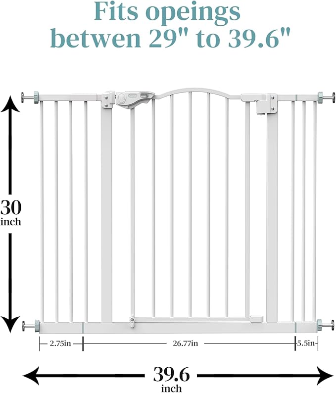 InnoTruth 29-39.6" Baby Gate for Pets, Auto Close Both Sides Dog Gate with One-Hand Opening, 30" Tall Safety Gates for Stairs, Hallways, Bedrooms, Wall Pressure Mount No Drill, White