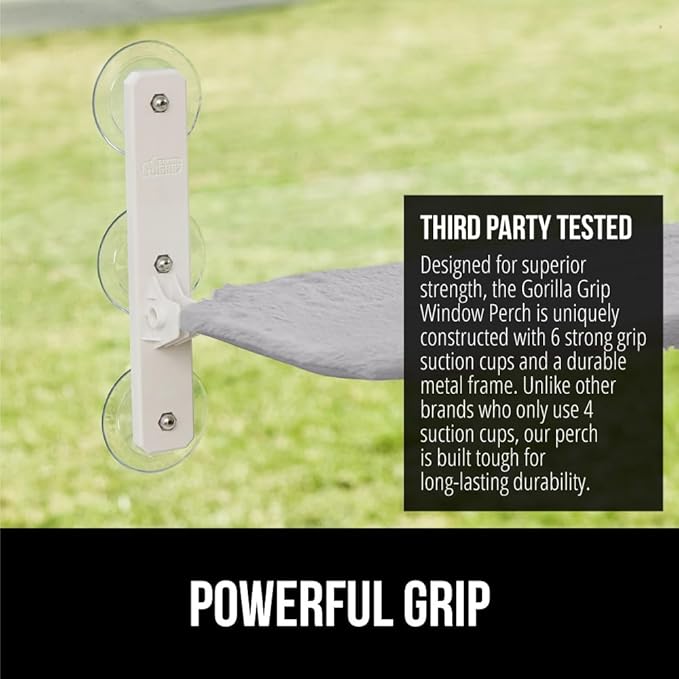 Gorilla Grip Heavy Duty Cordless Cat Window Perch, 6 Large Suction Cups, Strong Metal Frame Holds 30lbs, Foldable Indoor Hammock Bed with Reversible Washable Cover, Cats Seat Wall Shelves, Gray