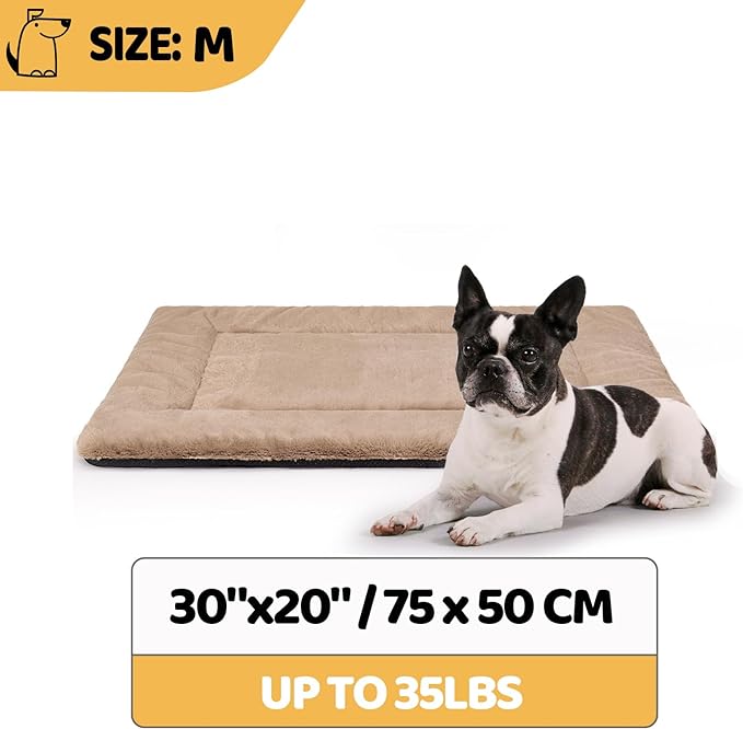 Dog Bed Mat, Washable Dog Crate Pad Ultra Soft & Anti-Slip Medium Dog Bed Fit Dog Crates & Kennels, Suitable for Dogs Up to 35 lbs, 30" x 20", Brown