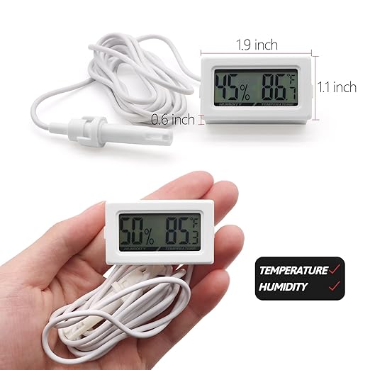 Mini Reptile Terrarium Thermometer Hygrometer with Probe Reptile Thermometer and Humidity Gauge Digital Pet Thermometer with Fast Readout for Turtles Lizards Care Aquariums (White)