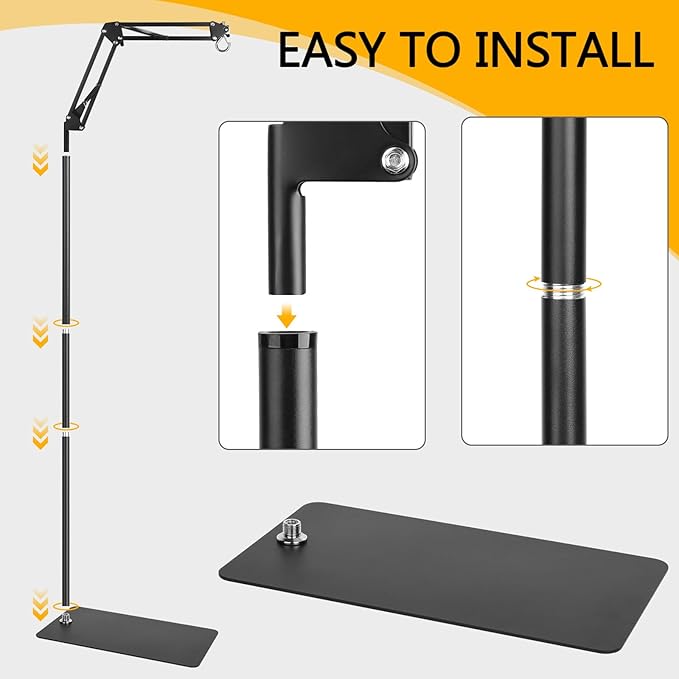 Reptile Heat Lamp Stand,Adjustable Heat Lamp Stand for Reptiles 7.87-74.8" with 360° Rotatable Swing Arm, Reptile Light Stand for Bearded Dragon Lizard Turtle Chick Plants