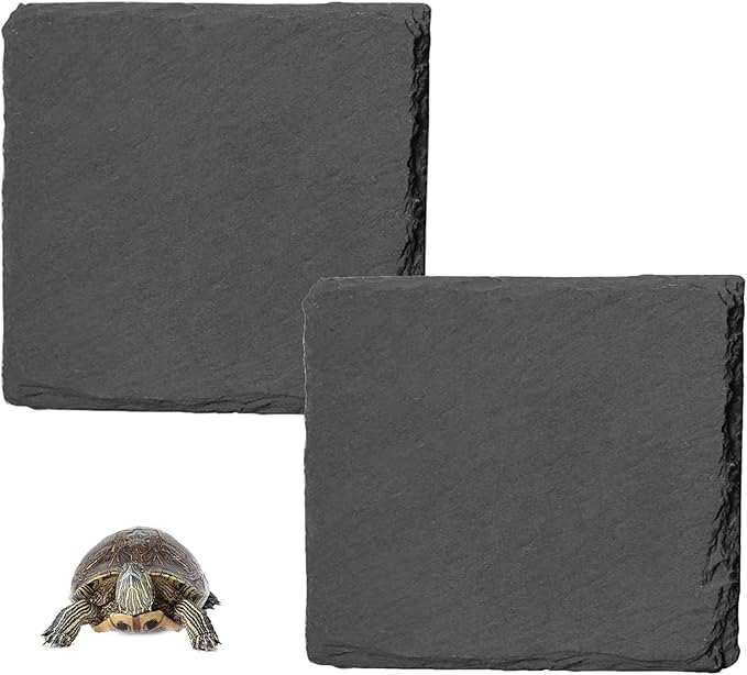Reptile Basking Platform 2Pcs Tortoise Rock Plate Slate Feeding Platform Food Dish Bowl Turtle Bathing Rock Rest Terrace for Chameleon Lizard Bearded Dragon Gecko Snake Frog Newt (11.8''/30CM)