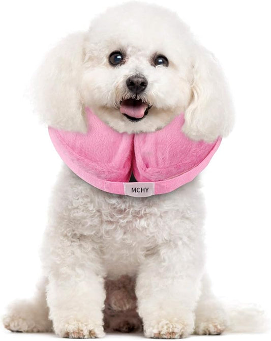 Inflatable Dog Cone,Adjustable Recovery Collar for Dogs After Surgery,Prevent from Biting & Scratching,Not Block Vision（Pink S）