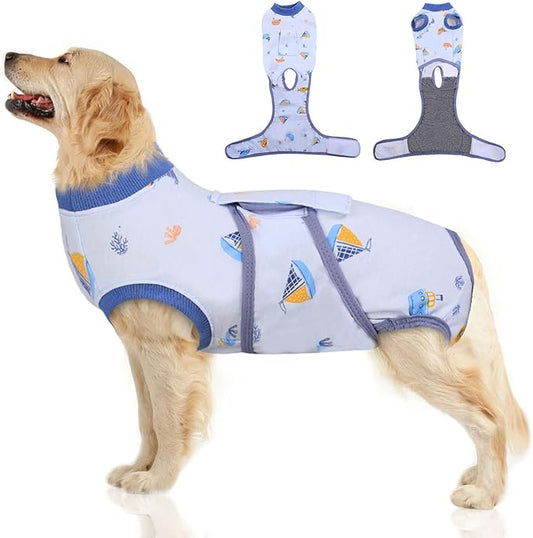 FUAMEY Recovery Suit for Dogs After Surgery,Soft Breathable Dog Bodysuit E-Collar & Cone Alternative Surgical Suit,Male Female Dog Neuter Spay Suits Anti Licking Wounds Onesie Blue Boat XXL