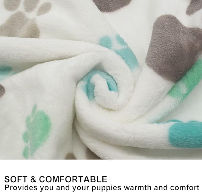 1 Pack 3 Puppy Blankets Super Soft Warm Sleep Mat Cute PAW Print Blanket Fleece Pet Blanket Flannel Throw Dog Blankets for Small Dogs Puppy Cats,Gray/White/Brown-Medium(29"x20")