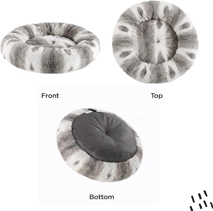 Best Friends by Sheri Patterned Lux Faux Fur Calming Donut Dog Bed, Gray, 23" x 23"