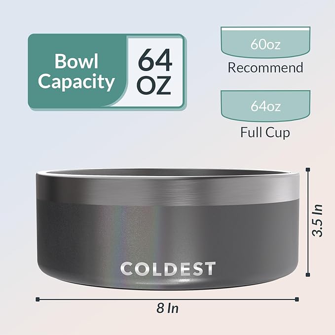 Coldest Dog Bowl - Anti Rust Metal & Non Slip Dog Bowls Large, Spill Proof Heavy Duty 3 Layers Insulated Dog Bowl - Food and Water Bowl for Dogs, Cats & Pets, Dishwasher Safe (64 oz, Stardust Glitter)