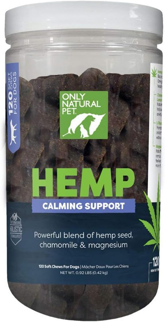 Only Natural Pet - Natural Hemp Soft Chew Bites for Dog Stress & Anxiety Relief - L-Theanine, Chamomile & Lemon Balm - Hemp Oil Calming Chews for Dogs - 120 Count