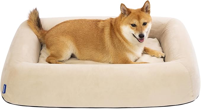 Orthopedic Dog Bed for Large Dogs Waterproof Pet Bed Soft Sofa with Two Fabrics Washable Removable Cover Egg Foam Support Anti-Slip Bottom Extra Head and Neck Support Sleeper,L Beige