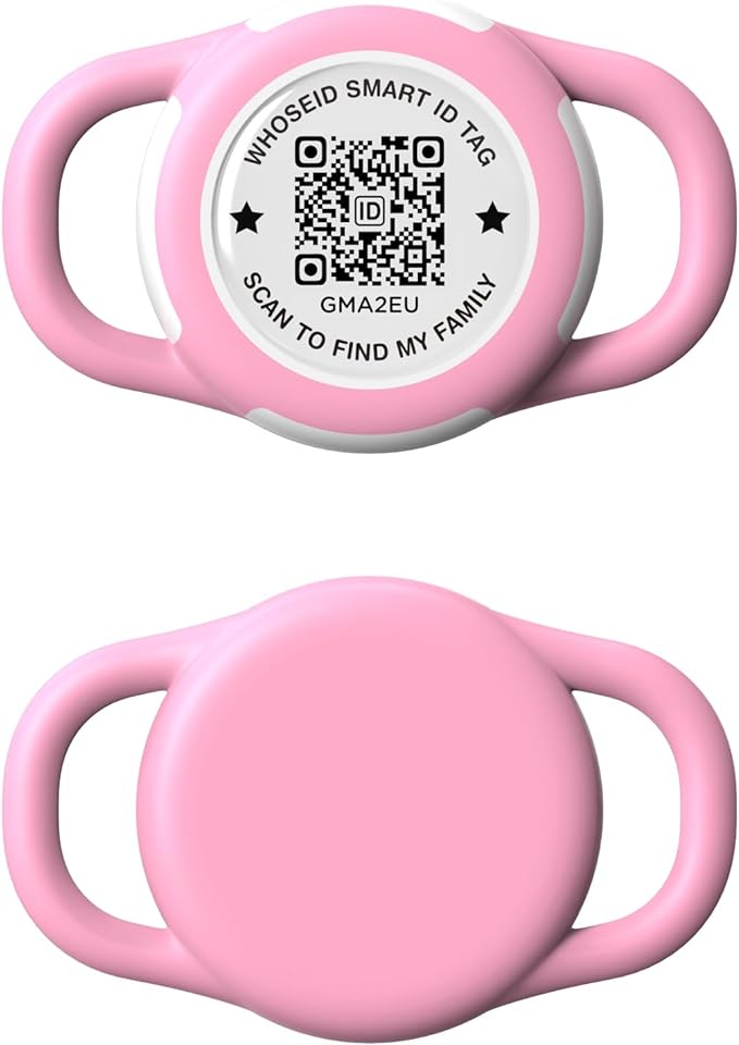 QR Code Airtag Holder, Scan QR Code Send Location Alert Email, Waterproof Full Body Protection Anti-Lost Air Tag Case, Airtag Accessories for Dog, Cats, Collar, Backpack (Pink, Small)