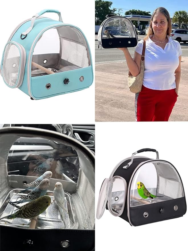 Bird Travel Carrier, Portable Small Bird Parrot Parakeet Carrier with Standing Perch and Stainless Steel Tray, Side Access Window Collapsible