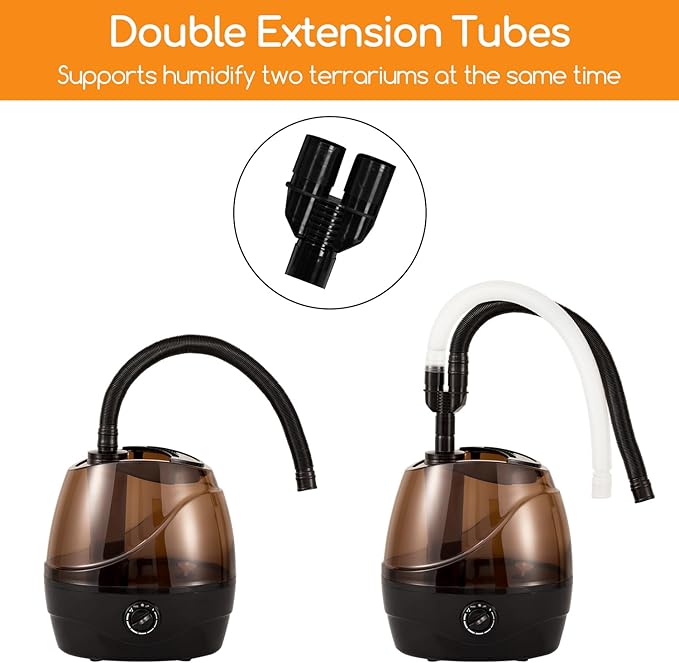 OIIBO Reptile Humidifier Fogger, 2.2L Terrarium Humidifiers with Double Extension Tube Pet Supplies Automatic Reptile Misting System Ideal for Reptiles Amphibians Herps Vivarium