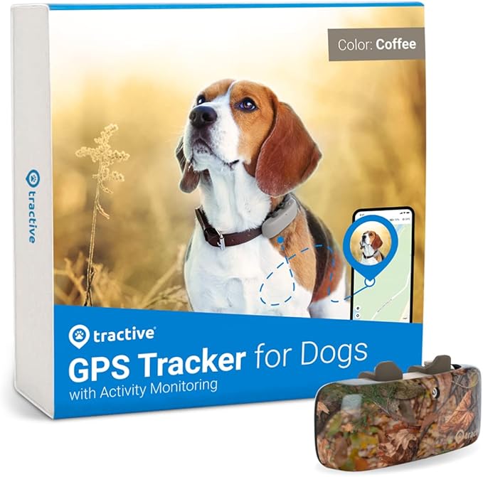 Tractive GPS Pet Tracker for Dogs - Waterproof, GPS Location & Smart Activity Tracker, Unlimited Range, Works with Any Collar (Coffee with Forest Cover)