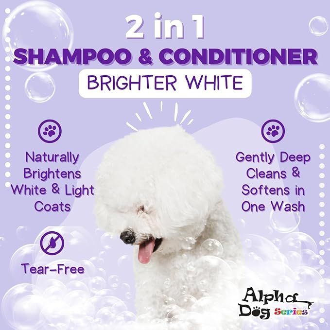 Alpha Dog Series Bright White Shampoo and Conditioner Set with Aloe Vera pH Balanced Dog Grooming Shampoo and Conditioner for Dogs, Tear-Free Moisturizing Dog Shampoo, 26.4 Oz (Pack of 6)