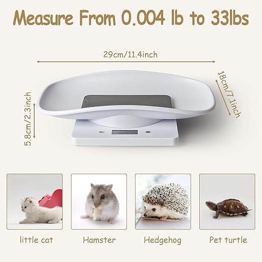 Puppy Scales 15KG Pet Scale - Digital Weighing Scale for Puppies, Babies, Small Animals -Tape Measure、Card、Collar,Unit Conversion (g/ml/oz/lb.oz)-Newborn Cats,Dogs,Hamsters,Kittens