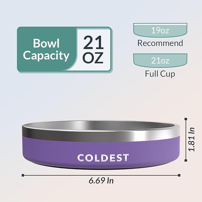 Coldest Dog Bowl - Anti Rust Metal & Non Slip Dog Bowls Large, Spill Proof Heavy Duty 3 Layers Insulated Dog Bowl - Food and Water Bowl for Dogs, Cats & Pets, Dishwasher Safe (21 oz, Galaxy Purple)