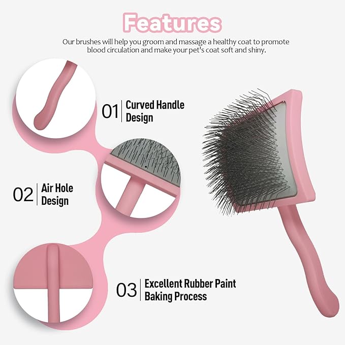 Dog Slicker Brush for Goldendoodles, Poodles, Doodles - Poodle & Doodle Brush - Extra Long Pin Brush For Medium to Long Haired Dogs - For Pet Undercoat Hair Grooming Shedding Dematting -Pink