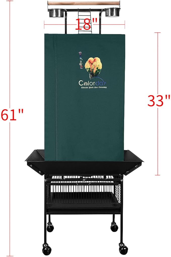 Good Night Bird Cage Cover for Large Bird Cage with Play Top (Patent Pending), Green 61"