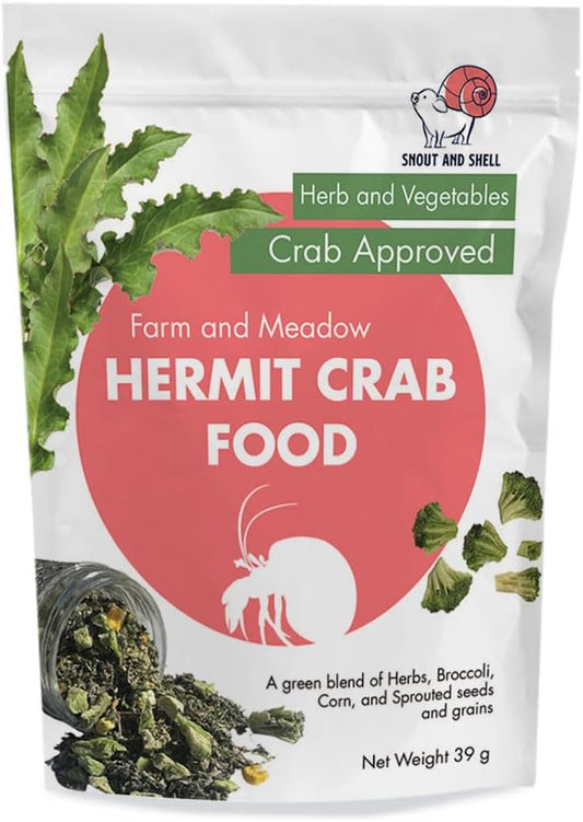 Farm and Meadow Hermit Crab Food - Green Blend Diet of Dandelion Leaf, Cilantro, Raspberry Leaf, Broccoli, Corn - Eco Animal Pet Snack Treat for Protein & Nutrients | 39g