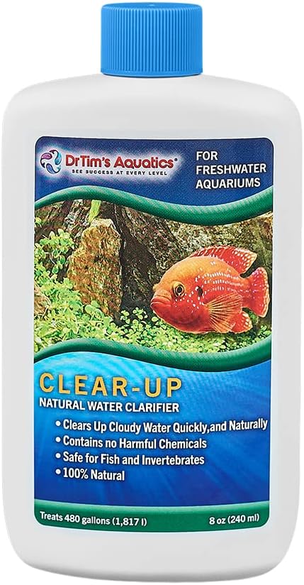 Dr.Tim’s Aquatics Freshwater Clear-UP Natural Water Clarifier – for Fish Tanks, Aquariums, Water Filtering, Disease Treatment – Eco-Friendly Solution to Clear Waters – 8 Oz.