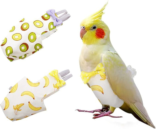 Bird Diaper Parrot Washable Diapers, Parrot Flight Suit, Reusable Nappies for Parakeet Cockatiel Mini Macaw Budgie Canary 2 Pcs