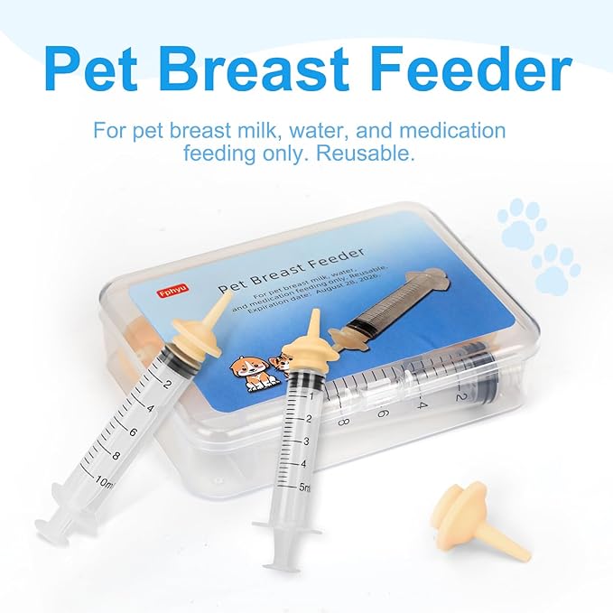 12PCS Kitten Nipples for Feeding, Professional Kitten Feeding Syringes, Nipple&Feeding Kit for Kittens and Puppies, Reusable Newborn Kitten Supplies, Suitable for Feeding Kitten, Puppy, Rabbit