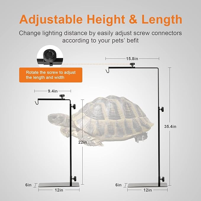 Simple Deluxe Reptile Lamp Fixture Dual Dome Light Double Sockets Bulbs Holder with Independent Switches and 22"-35" Adjustable Metal Floor Lamp-Holder, for Amphibians Terrarium, Turtle Tank