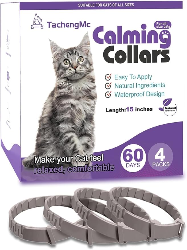 4 Pack Calming Collar for Cats, Cat Collars Efficient Relieve Reduce Anxiety Stress，Make Comfortable Relaxed，Pheromones Collar, Cat Calming Collar Kitten Supplies, Lasting 60 Days, Grey