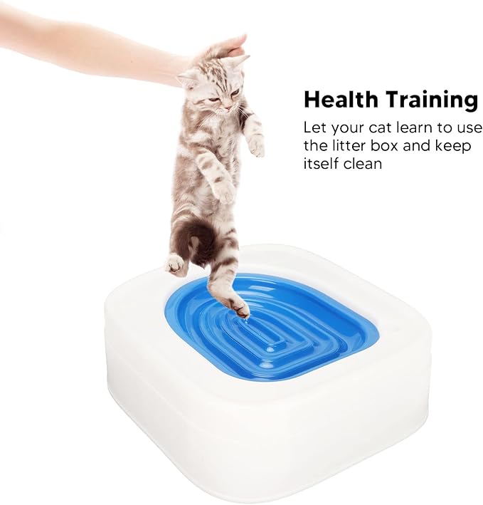 Cat Training Kit System for Toilet, Professional Reusable Cat Toilet Trainer, Urinal Seat with Extra Blue Tray, Recess Design Facilitates Tray Removal, Teach Cat to Use Toilet (Blue)