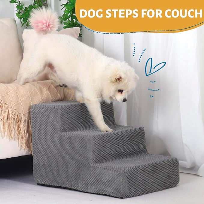 Dog Steps for Small Dog, 3-Step Dog Stairs for High Beds and Couch, Non-Slip Pet Stairs for Small Dogs and Cats,Dog Bed Stairs, Grey, 3/4/5 Steps