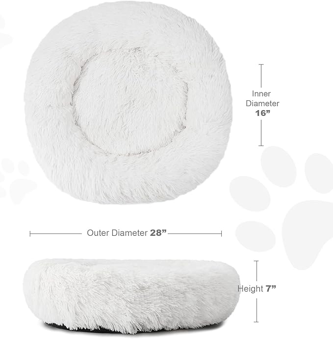 Aurako Cat Bed Dog Bed Round Cushion Pet Bed Mat Ultra Soft Plush Donut Sofa Comfortable Pillow Machine Washable Pet Cuddle Beds for Kitten Small Medium Large Dogs Cats 28" Milky White