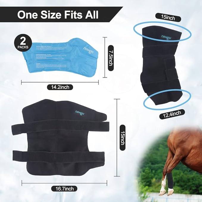 NEWGO Horse Ice Pack Reusable Horse Leg Wrap for Injury, Cooling Horse Knee Wrap Full Coverage Leg Ice Boot Cold Pack 1 Wrap with 2 Gel Packs for Knee, Legs, Boots, and Hooves