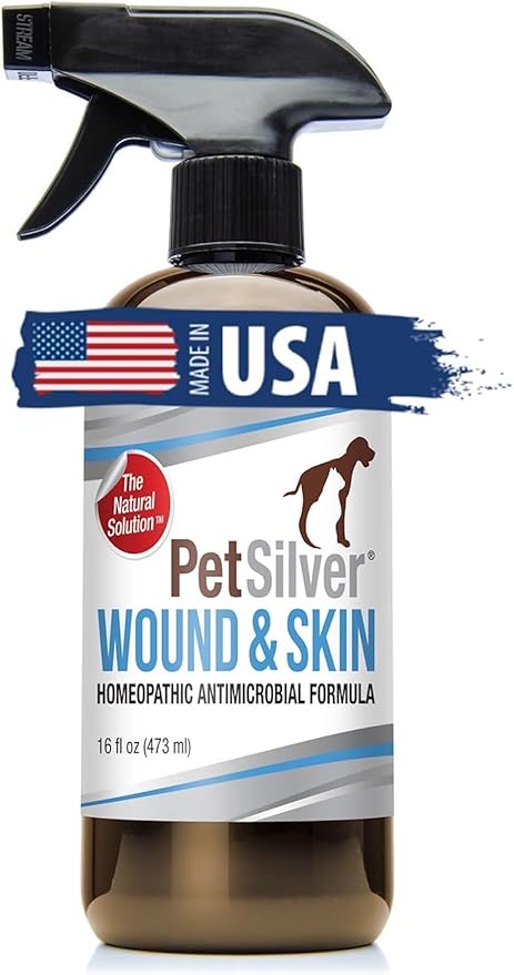 PetSilver Wound & Skin Spray with Patented Chelated Silver, Allergy Relief for Dogs Itching, Hot Spot Treatment for Dogs, Cat and Dog Wound Care, Natural Skin Soother for Dogs, USA, 16 fl. oz.