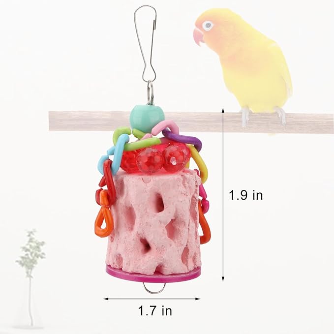 Hypeety Bird Chew Toy Calcium Teeth Grinding Chew Treats Toy for Hamster Bird Parrot African Grey Parakeets Cockatiels Conures Amazons Small Animal Cage Hanging 1pc Color Random