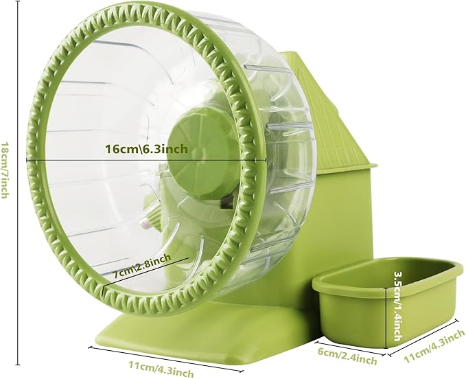 Silent Hamster Wheel Multifunctional Hamster Wheel Quite Running Spinner Wheel Accessories with Food Bowl Water Bottle for Hamsters Dwarf Gerbil (Green)